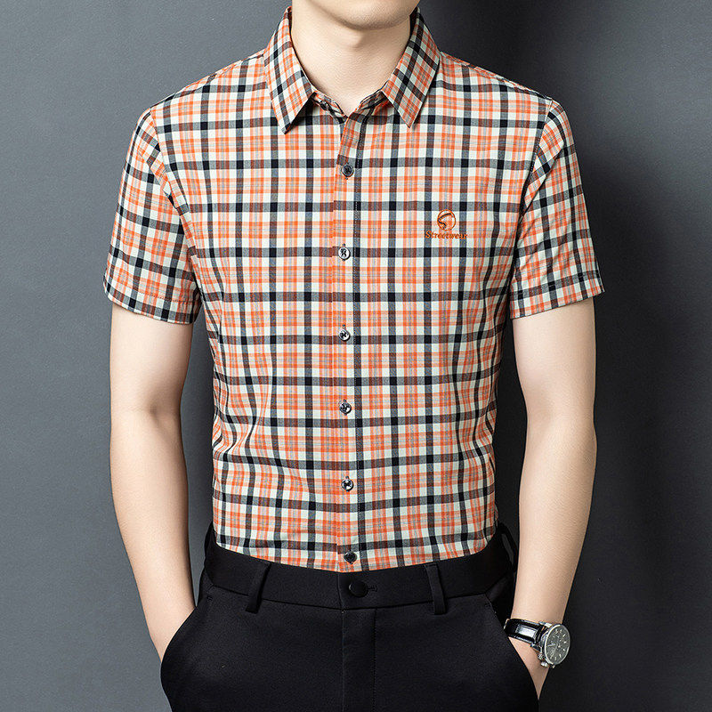 高端男士商务短袖衬衫2026新款夏季休闲百搭修身透气抗皱条纹衬衣