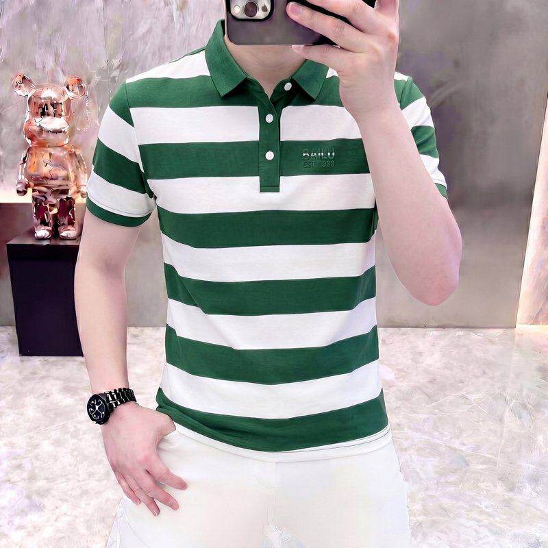 2026新款夏季条纹短袖POLO衫男高端潮牌时尚休闲商务男士T恤上衣