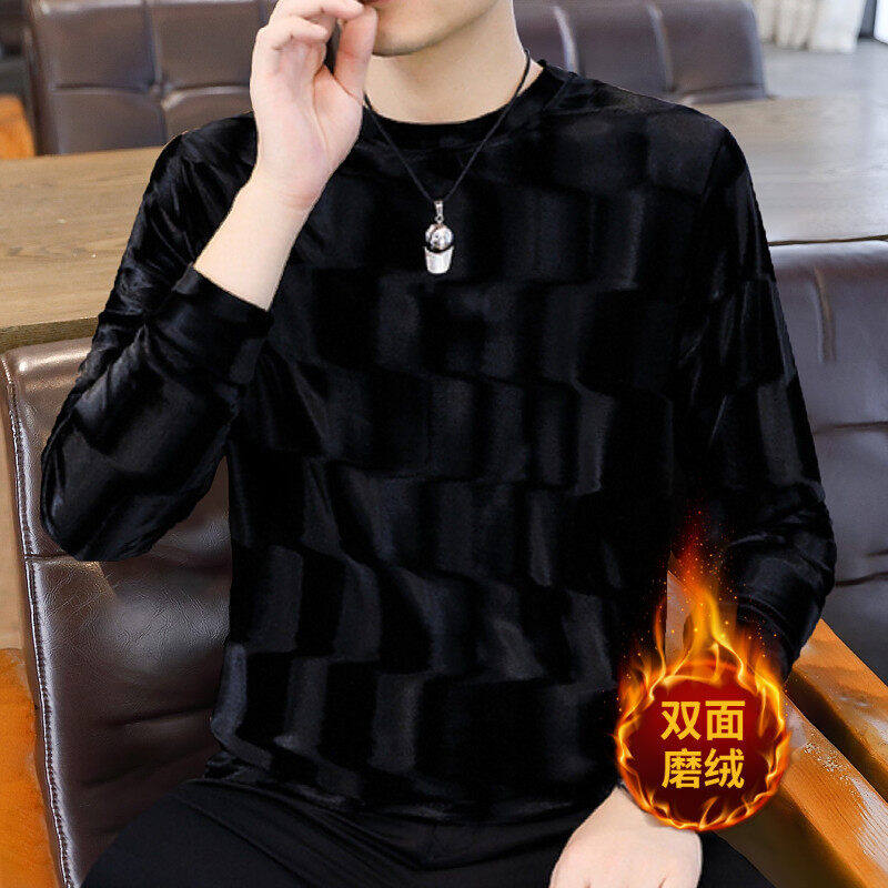 高端品牌卫衣男冬季新款时尚潮牌双面磨绒金丝绒休闲长袖打底衫男