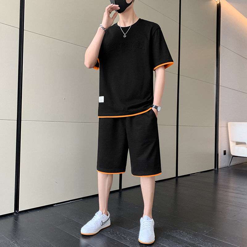 夏季新款纯棉休闲套装男2026高端潮牌百搭宽松男士短袖短裤两件套