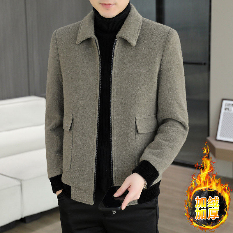 2025新款冬季男士毛呢外套高端百搭休闲加绒加厚金貂绒翻领夹克男