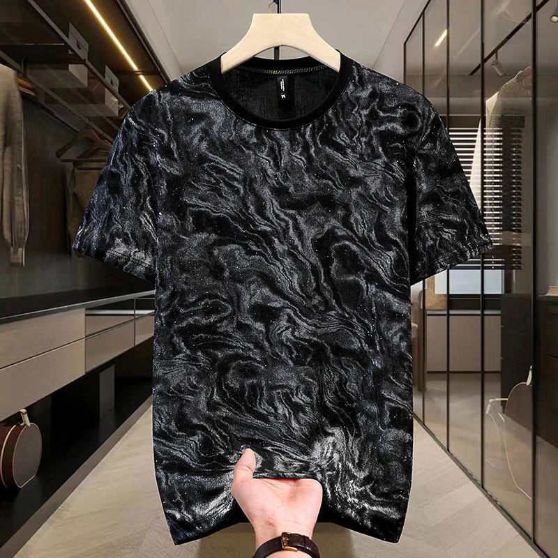 高端潮牌男士短袖T恤2026新款夏季时尚百搭修身烫金帅气休闲上衣
