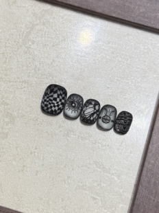 纯手工穿戴甲磨砂猫眼图腾朋克暗黑中性短款 美甲可拆卸 实拍