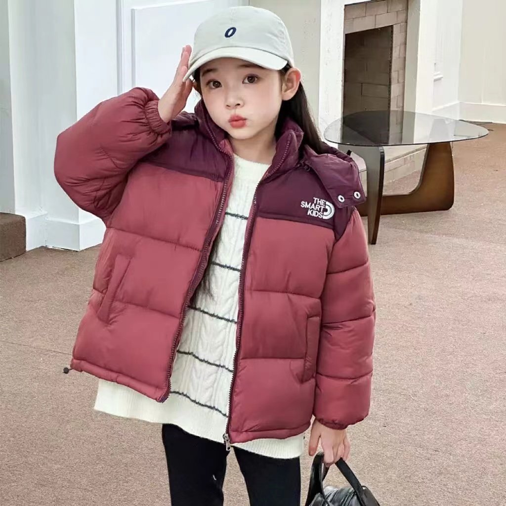 儿童秋冬连帽绒羽服中大童冬季加厚拼色外套小学生冬季外穿上衣