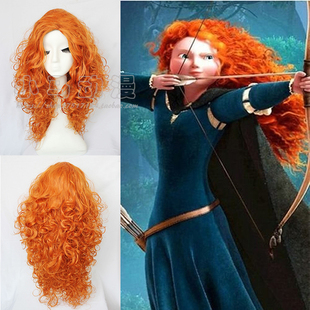 cosplay动漫造型假发 勇敢传说 梅莉达公主 橘色小卷发 长假发套