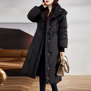 品牌大鹅绒羽绒服女2022年新款 加厚保暖中长款 高端气质黑色修身