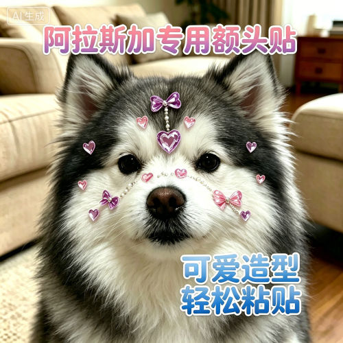 阿拉斯加专用狗狗额头贴纸头饰发饰小狗配饰宠物水晶贴画大狗饰品
