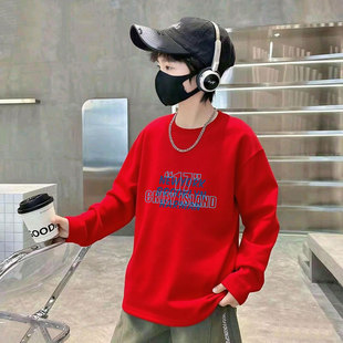 春秋潮款男孩儿童长袖纯棉t恤中大男童薄款外穿打底字母学生上衣