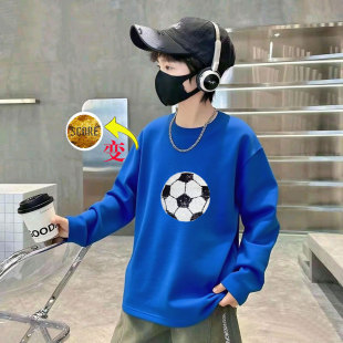 春季秋款男孩儿童长袖纯棉变色t恤中大男童薄款打底亮片恐龙上衣