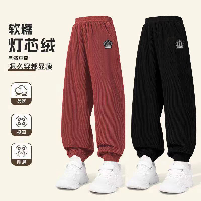 童装裤子加绒春秋款新款儿童灯芯绒裤中大男童女孩冬休闲灯笼卫裤