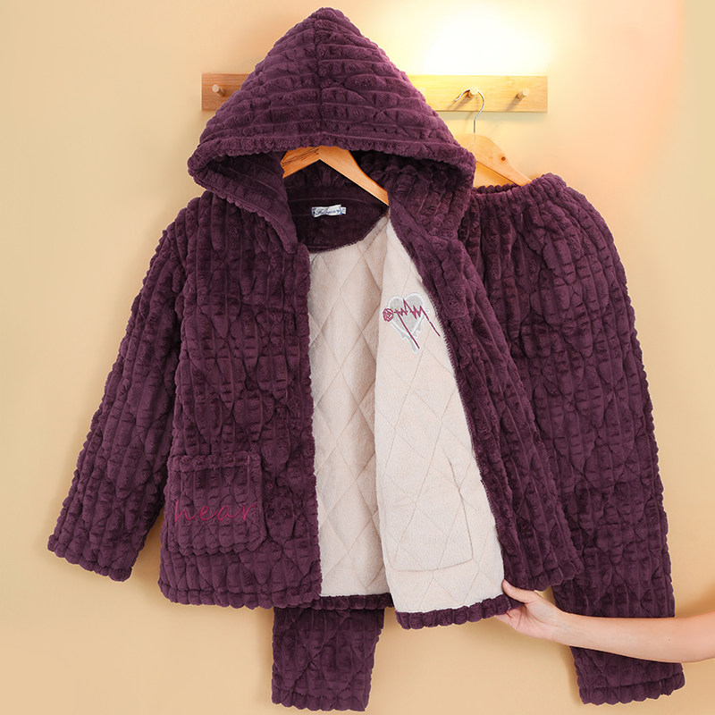 冬季睡衣女士加厚加绒三层夹棉2024年新款连帽保暖棉袄家居服套装,女士内衣/男士内衣/家居服,睡衣/家居服套装,淘宝优惠券,粉丝福利购,淘宝优惠卷