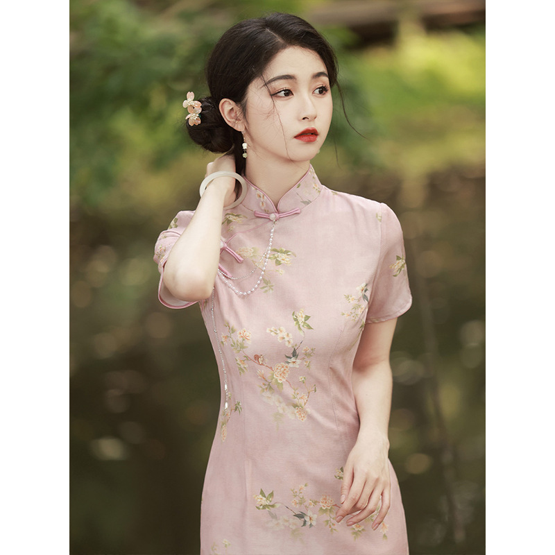 素雅旗袍日常2023新款年轻款高级感夏季新中式小个子改良连衣裙女