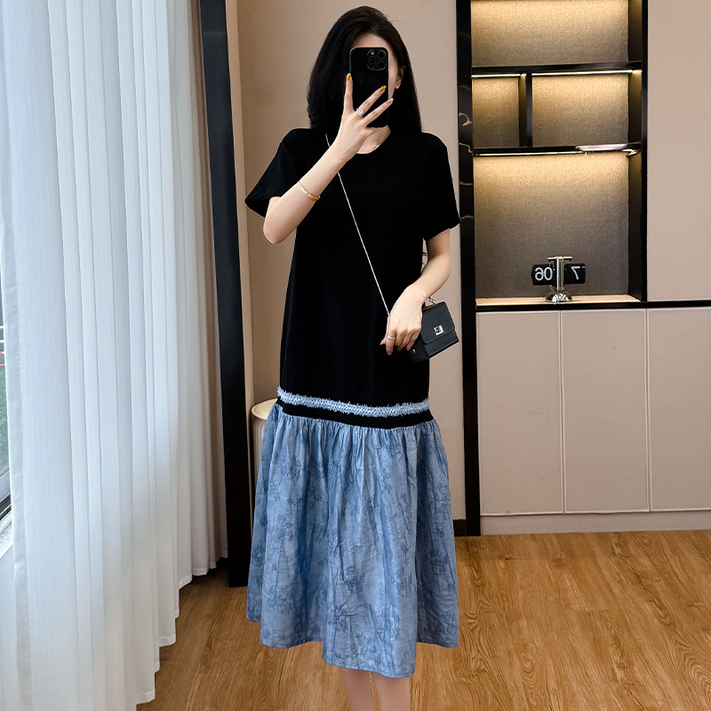 2025年夏韩系设计感拼接连衣裙女
