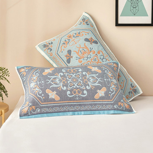 2024新全棉四层纱布休闲枕巾50x80cm一对装家用舒适透气枕芯盖巾