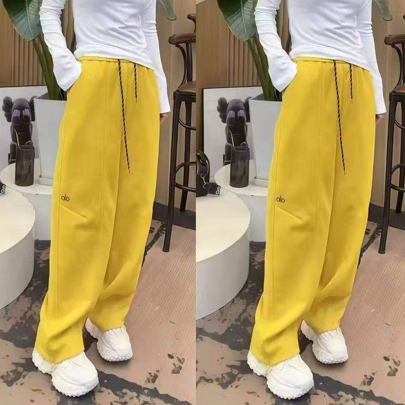 黄色运动阔腿筒裤裤女2026春秋弯刀新款刺绣高腰宽松休闲香蕉长裤,女装/女士精品,休闲裤,淘宝优惠券,粉丝福利购,淘宝优惠卷
