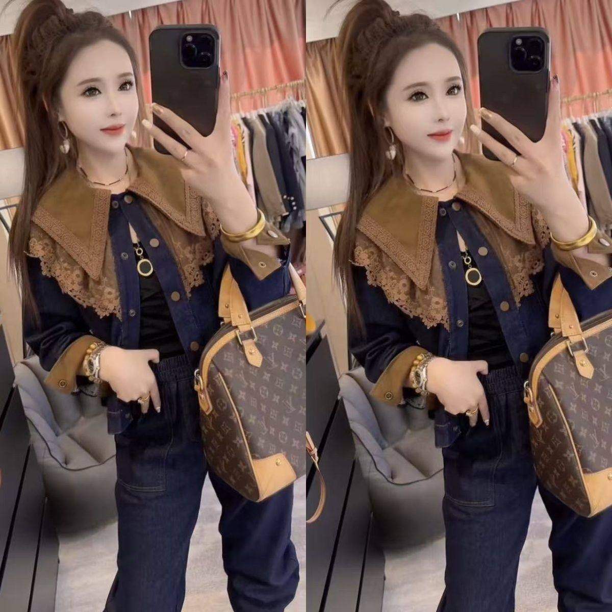 2026春季爆款时尚气质显瘦遮肉洋气高定蕾丝拼接披肩牛仔两件套,女装/女士精品,时尚套装,淘宝优惠券,粉丝福利购,淘宝优惠卷