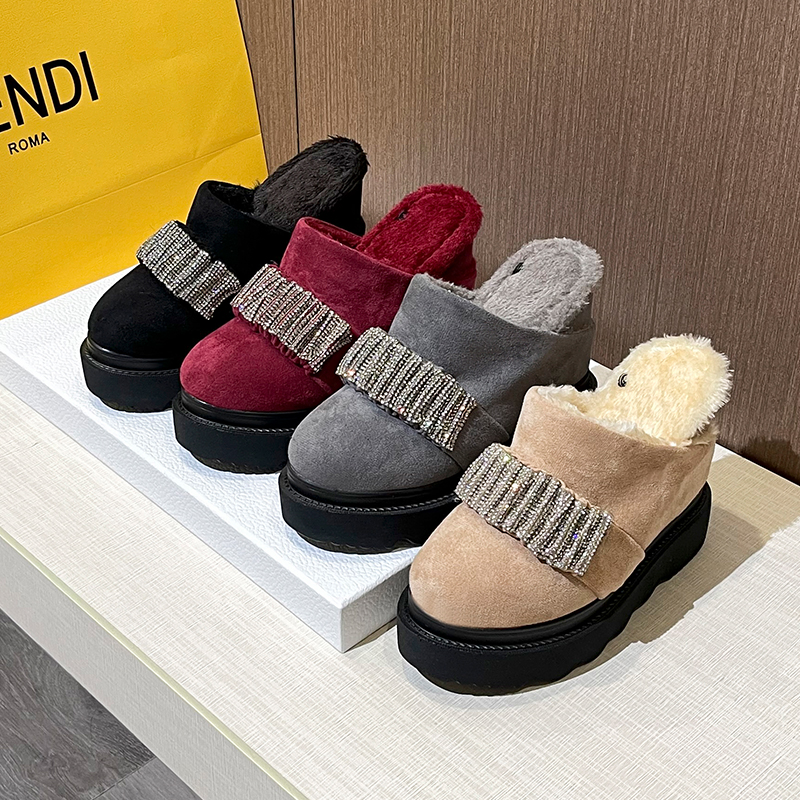 冬季女内增高外穿10cm松糕厚底防水台12公分包头半拖懒人毛毛鞋