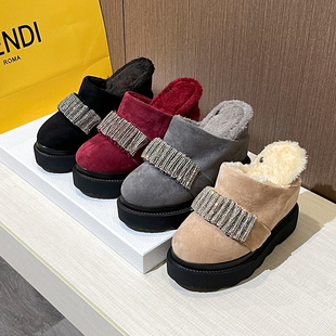 冬季 女内增高外穿10cm松糕厚底防水台12公分包头半拖懒人毛毛鞋