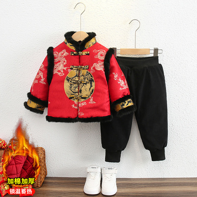 加厚冬季男童年服套装唐装表演服