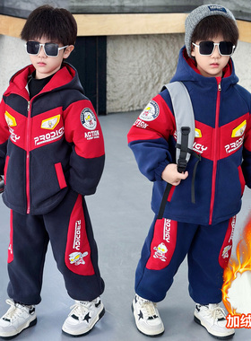 男童冬装加绒套装2025新款奥特曼加厚衣服儿童冬季男孩棉服外套潮