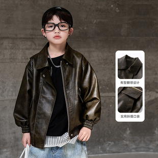 男童皮衣外套防风皮夹克2025新款童装男孩痞帅春秋款上衣儿童春装