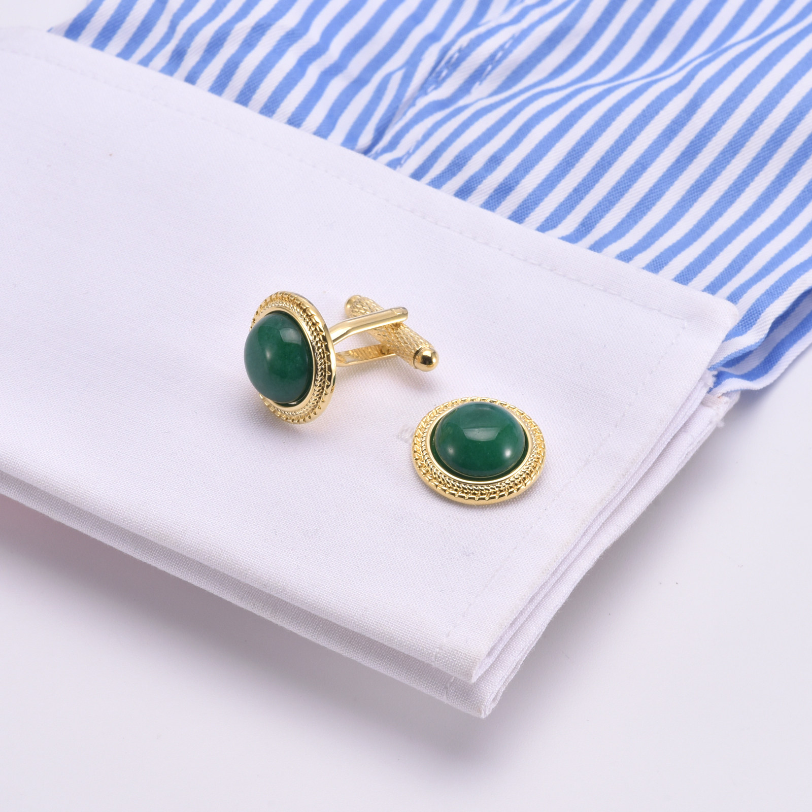 秋季新品绿玉髓宝石法式袖扣男士西装配饰红砂云纹石袖口钉礼物