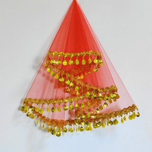 红色新疆舞蹈头纱儿童中式复古民族风特色表演盖头写真旅拍头饰