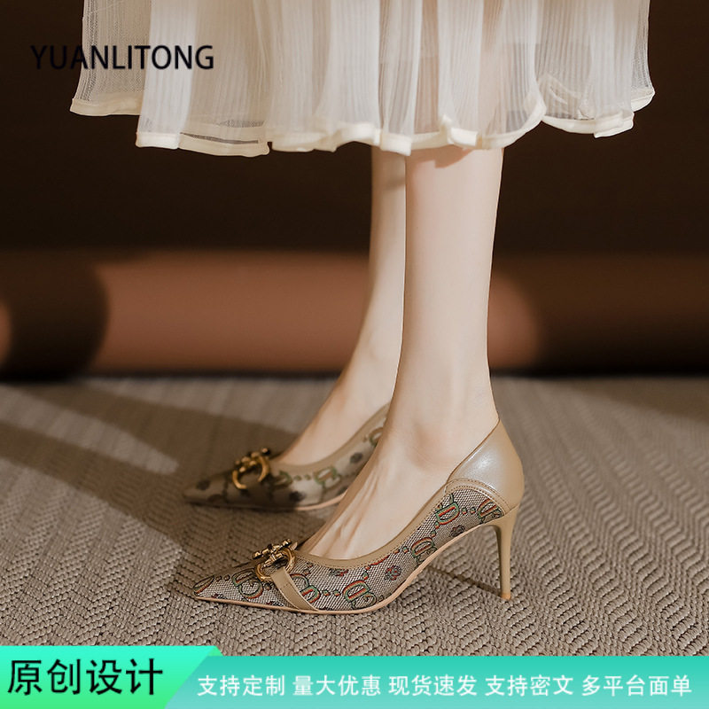 软皮女鞋2025春夏季绝美单鞋高跟鞋子女春季细跟复古时尚单鞋女