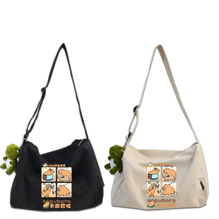 Capybara水豚卡皮巴拉创意可爱书包学生斜跨帆布包男女单肩包tt