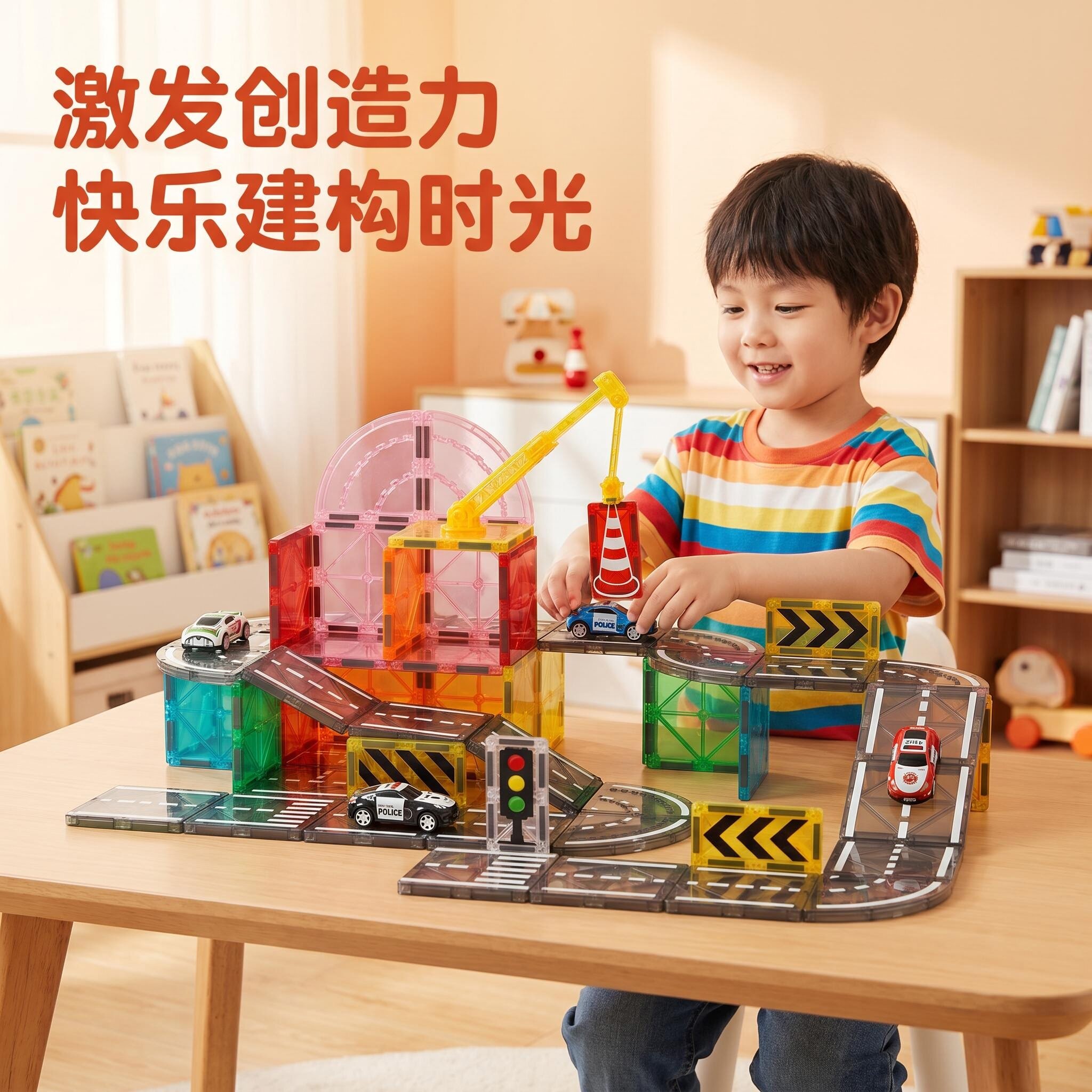 彩窗磁力片轨道拼装早教益智