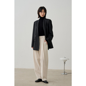 vodka&soda｜23秋冬进口全羊毛半精纺条纹青果领长袖 宽松西服外套