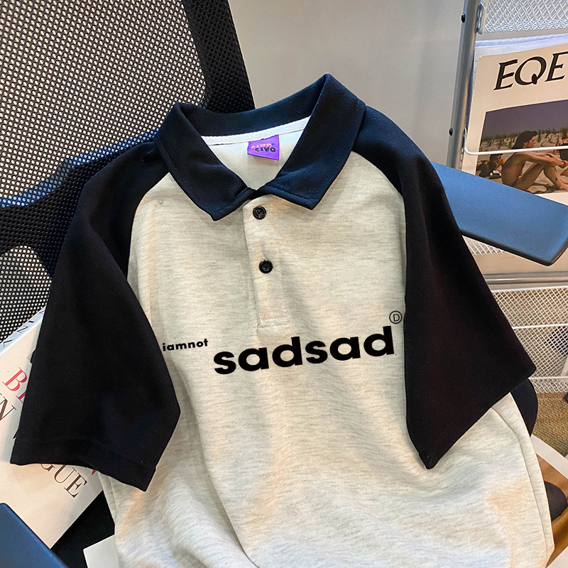 CSVQ BLACK RAGLAN SLEEVE POLO SHIRT SHORT SLEEVE T-SHIRT WOMENS SUMMER LOOSE COLLEGIATE SIMPLE LETTER HALF SLEEVE TOP