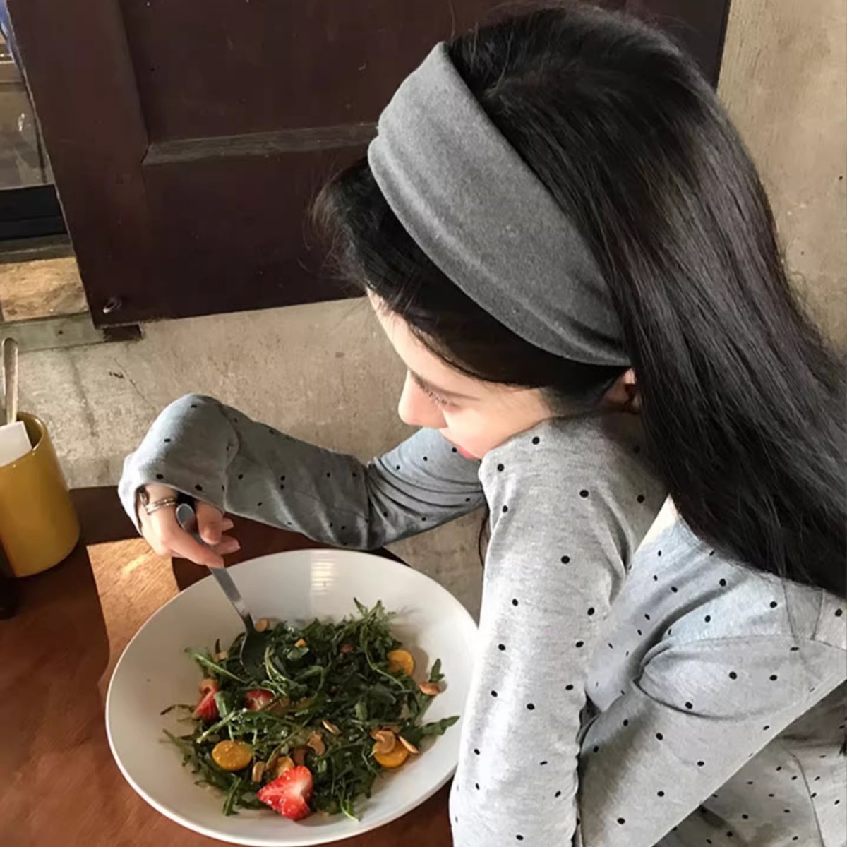 韩系简约灰色宽边发箍女百搭