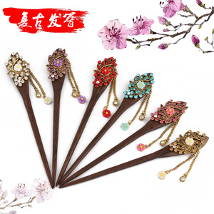 新娘盘发头饰品复古发簪 古典发钗子 女式步摇流苏鸡翅木簪子