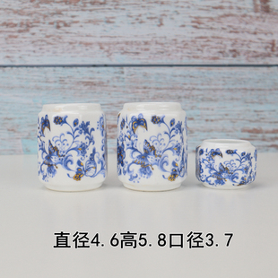 画眉鸟食罐青花鸟杯杯子瓷碗八哥蜡嘴高白八角图案竹鸟笼配件