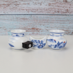 画眉鸟食罐青花鸟杯杯子瓷碗八哥蜡嘴高白手绘山水腰鼓竹鸟笼配件