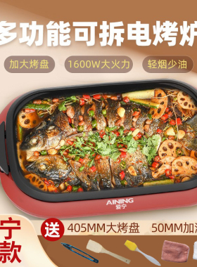爱宁烤鱼炉商用多功能不粘电烤盘分体烤鱼盘烤肉纸包鱼专用锅商用