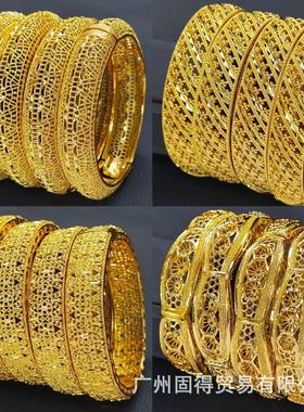 中东女士结婚24k镀金手镯迪拜新娘奢华时尚饰品越南沙金爱心手镯