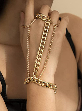 亚马逊跨境热销朋克多层古巴链手指链复古手链波西米亚流苏手指链