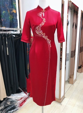 富贵依枝花25220妈妈装婚礼宴旗袍裙礼服2023秋喜婆婆结婚敬酒服
