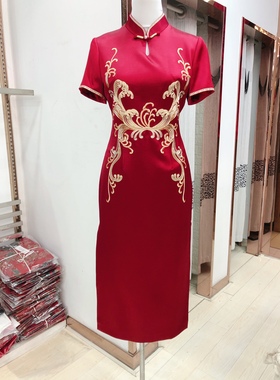 高端优雅喜妈妈婚礼旗袍裙礼服2023夏喜婆婆婚宴丈母娘结婚敬酒服