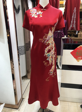 高端刺绣喜婆婆婚宴装醋酸旗袍裙2025春夏新款妈妈结婚礼服年轻款