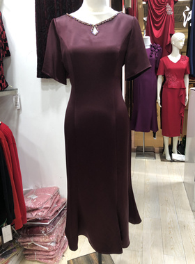 喜服连衣裙2024夏季新款V领高档醋酸喜婆婆婚宴装礼服女