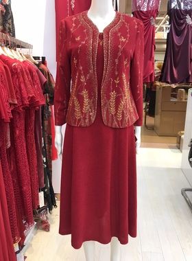富贵依枝花2022秋妈妈春秋时尚两件套连衣裙婚宴庆婆婆礼服225188