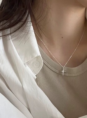 韩国ins风小众设计高级感饰品S925纯银四角星芒项链百搭锁骨链女
