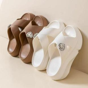 GGGLU女士松糕跟凉拖鞋5cm外穿超厚底增高拖鞋女交叉沙滩拖鞋潮鞋