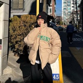 Everystreetime Est羽绒服棉服字母印花立领男女同款 潮流保暖加厚