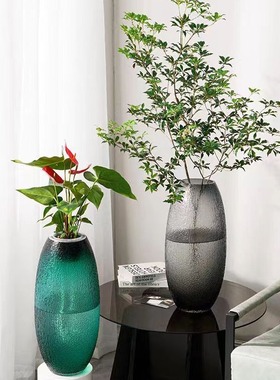 特大号落地菩提玻璃花瓶水培富贵竹马醉木吊钟家居餐厅插花摆件