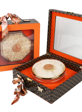 高档橙色手提丝巾开窗四拼包装盒圆盒八角塑料内盒通用药材空盒子