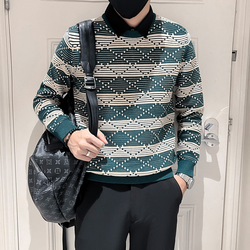 2025秋冬新款男加厚修身潮流帅气假两件毛衣M9870-P93控145,男装针织衫/毛衣,电商B307